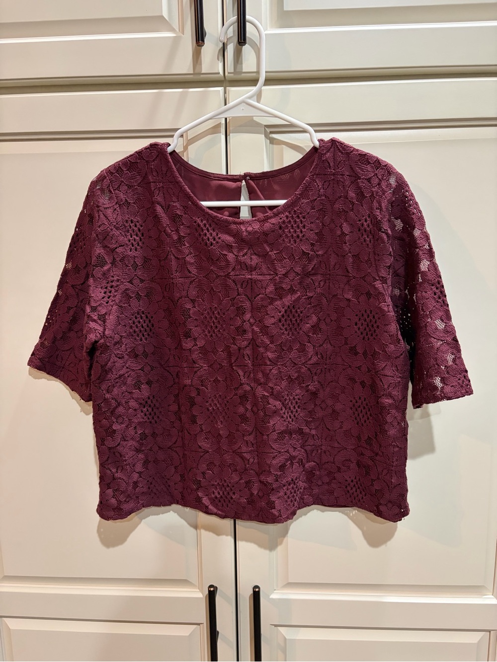 Abercrombie & Fitch Burgundy Lace Short Sleeve Top